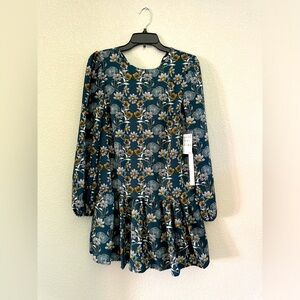 Caslon floral print long sleeve drop waist minidress XS NWT